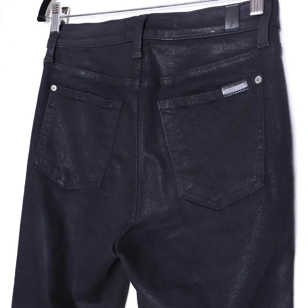 7 FOR ALL MANKIND Bootcut Coated Jean Black Stretch Sparkle 5-Pocket Women's 28 - Picture 5 of 10